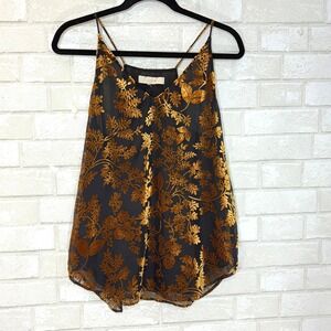 LOFT Black and Gold Floral Velvet-Devore Camisole